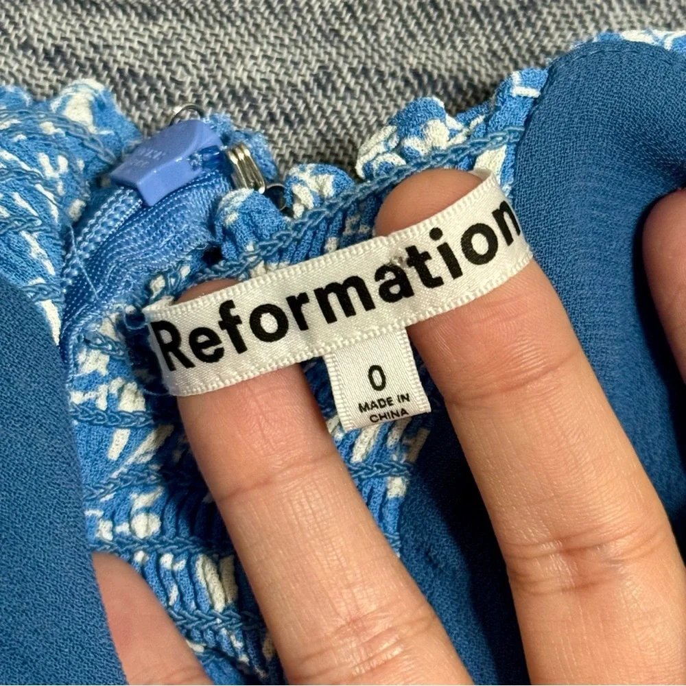 Reformation Blue Floral White Flowers Dainty Viscose Nikita Midi Dress Size 0 - Picture 9 of 12